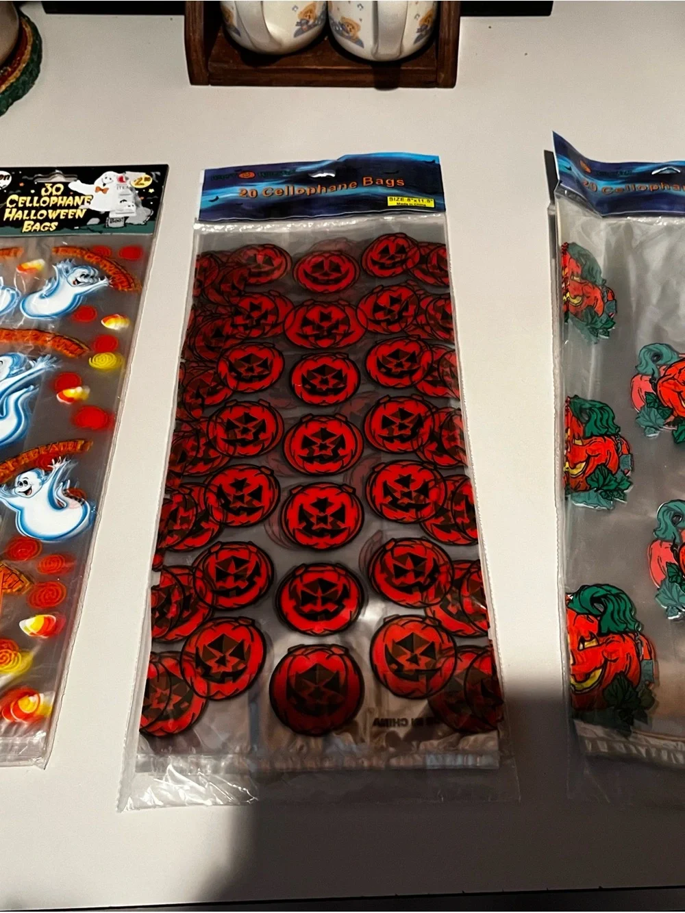 Halloween Cellophane Treat Bags - Red Jack-O'-Lantern Design